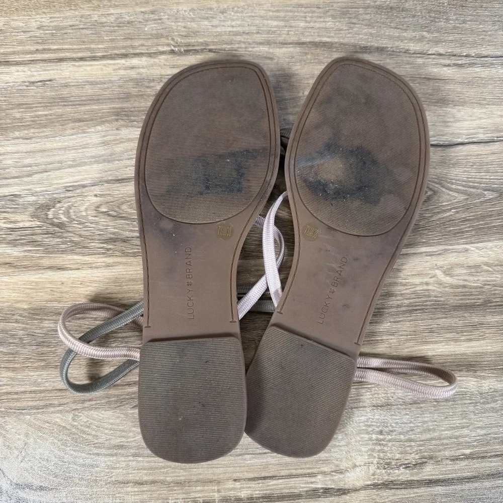 Lucky Brand Women's Size 7.5 Bezel Flat Sandal Multicolor Pastel Elastic Strap‎